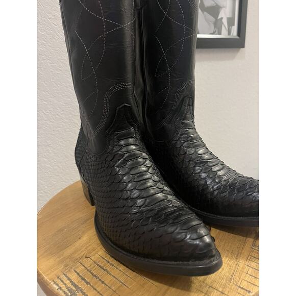 Alvies '6th Street' Classic Black Python Leather Cowboy Boots Men's SZ 9.5 NWOB - Picture 7 of 10